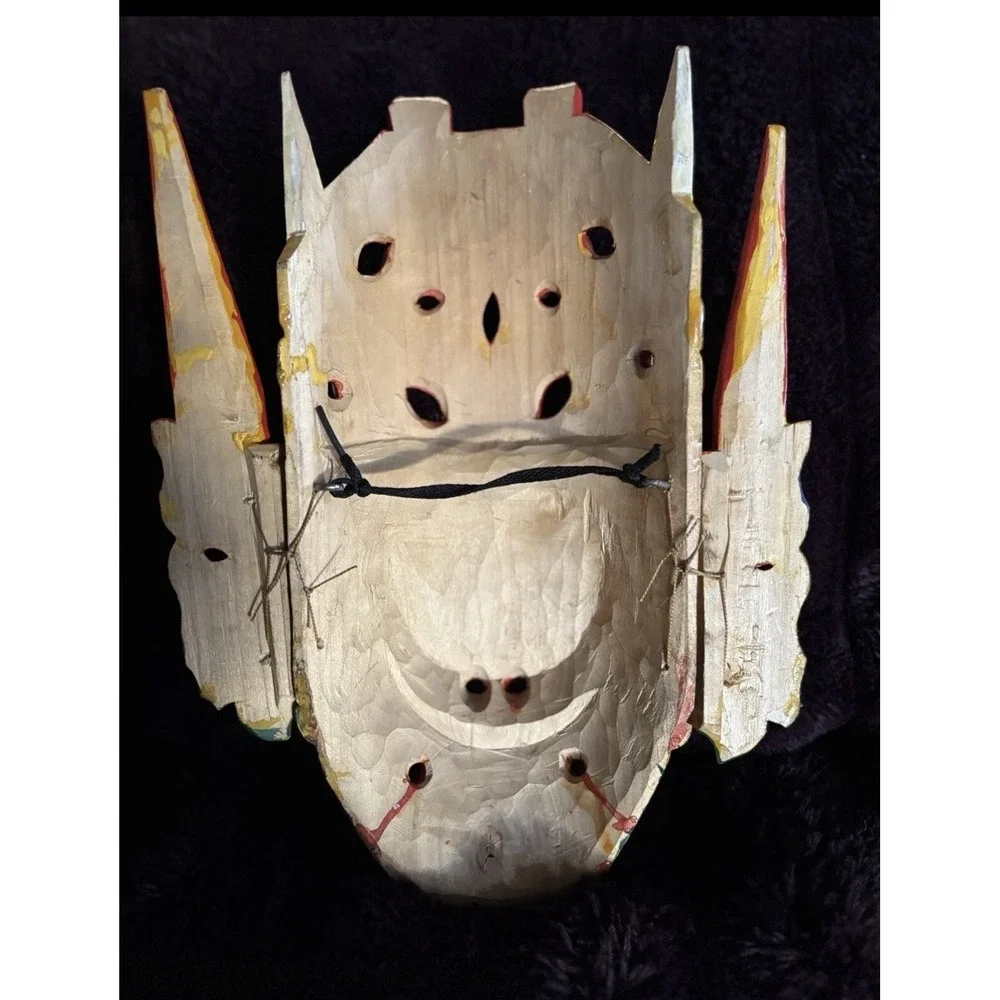Vintage '50s Indonesian GARUDA Handmade Carved & Painted Wood Guardian Mask